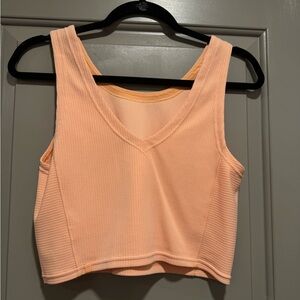 Peach Ribbed V-Neck Crop Top